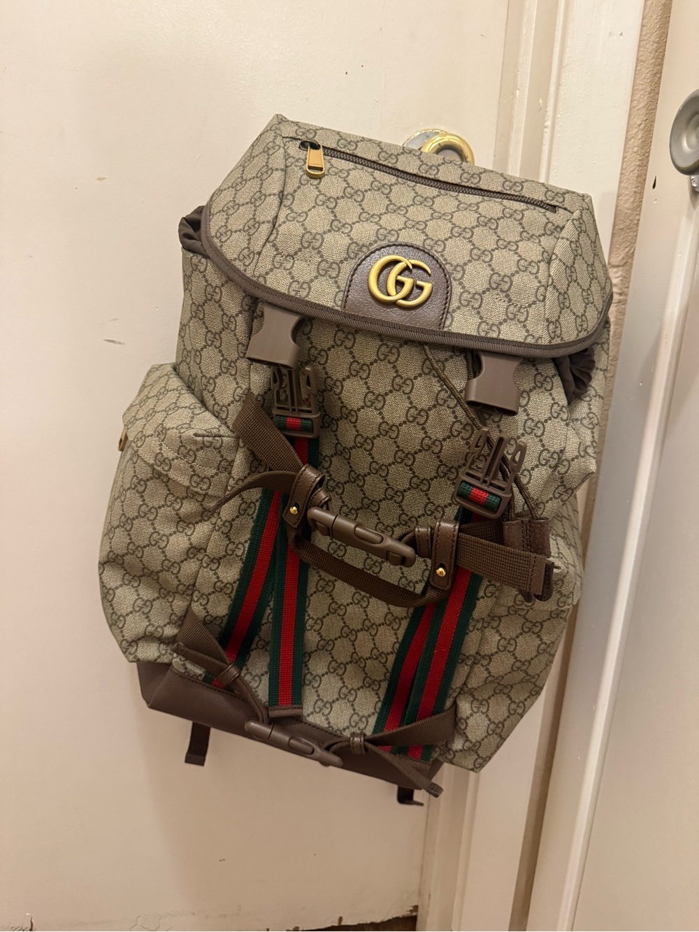 Gucci Ophidia GG Supreme Canvas Backpack | Brown Leather Trim | Made in Italy